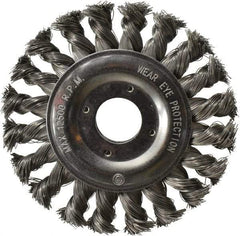 Value Collection - 4-1/2" OD, 7/8" Arbor Hole, Knotted Steel Wheel Brush - 1/2" Face Width, 7/8" Trim Length, 0.008" Filament Diam, 12,500 RPM - Americas Industrial Supply