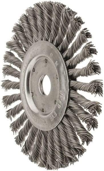 Value Collection - 7" OD, 7/8" Arbor Hole, Knotted Steel Wheel Brush - 1/2" Face Width, 1-11/16" Trim Length, 0.015" Filament Diam, 9,000 RPM - Americas Industrial Supply