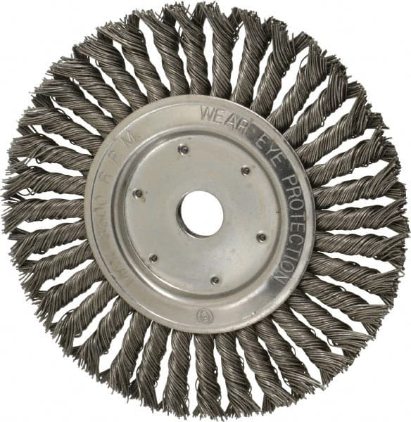 Value Collection - 8" OD, 7/8" Arbor Hole, Knotted Steel Wheel Brush - 1/2" Face Width, 1-11/16" Trim Length, 0.015" Filament Diam, 8,500 RPM - Americas Industrial Supply