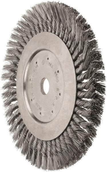 Value Collection - 10" OD, 1" Arbor Hole, Knotted Steel Wheel Brush - 5/8" Face Width, 1-11/16" Trim Length, 0.012" Filament Diam, 4,500 RPM - Americas Industrial Supply