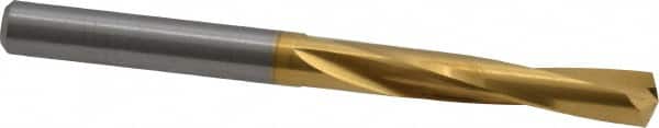 M.A. Ford - 3/16" 135° Spiral Flute Solid Carbide Screw Machine Drill Bit - TiN Finish, Right Hand Cut, 1-1/8" Flute Length, 2-3/16" OAL, Split Point, Straight Shank - Americas Industrial Supply