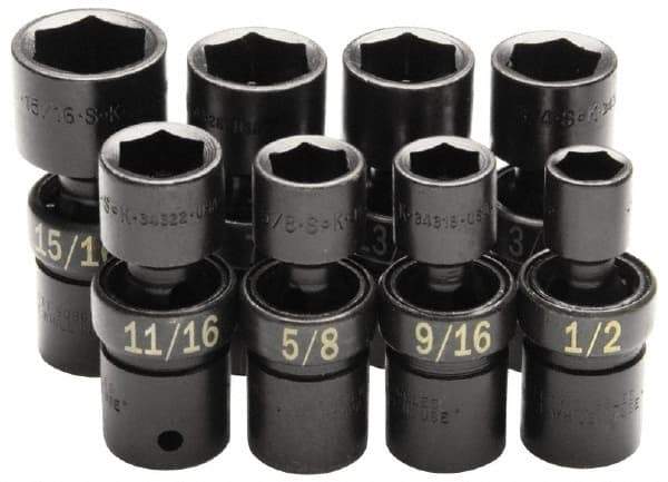SK - 8 Piece 1/2" Drive Standard Impact Socket Set - 6 Points, 1/2 to 15/16", Inch Measurement Standard - Americas Industrial Supply