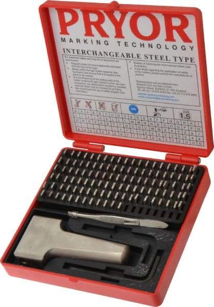 Pryor - 112 Piece, 1/16 Inch Character, Hardened Steel Type Set - 18 Character Capacity - Americas Industrial Supply