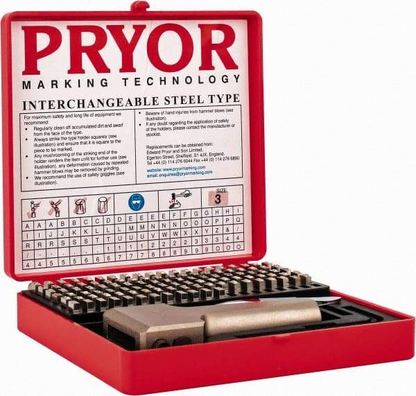 Pryor - 112 Piece, 1/8 Inch Character, Hardened Steel Type Set - 9 Character Capacity - Americas Industrial Supply