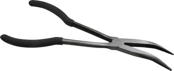 Value Collection - 11" OAL, 4" Jaw Length x 11/16" Jaw Width, Long Nose Pliers - Serrated Jaw, Angled Head, Plastic Dipped Handles - Americas Industrial Supply