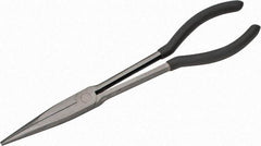 Value Collection - 11" OAL, 4" Jaw Length x 11/16" Jaw Width, Long Nose Pliers - Serrated Jaw, Straight Head, Plastic Dipped Handles - Americas Industrial Supply