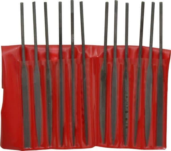 Value Collection - 12 Piece Swiss Pattern File Set - 5-1/2" Long, 0 Coarseness, Round Handle, Set Includes Barrette, Crossing, Equalling, Flat, Half Round, Knife, Round, Round Edge Joint, Slitting, Square, Three Square - Americas Industrial Supply