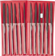 Value Collection - 12 Piece Swiss Pattern File Set - 5-1/2" Long, 2 Coarseness, Round Handle, Set Includes Barrette, Crossing, Equalling, Flat, Half Round, Knife, Round, Round Edge Joint, Slitting, Square, Three Square - Americas Industrial Supply