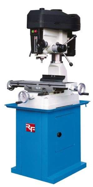 Rong Fu - 1 Phase, 16-3/8" Swing, Step Pulley Mill Drill Machine - 28-1/2" Table Length x 8-1/4" Table Width, 18-1/8" Longitudinal Travel, 6-1/4" Cross Travel, 12 Spindle Speeds, 1 hp, 115/230 Volts - Americas Industrial Supply