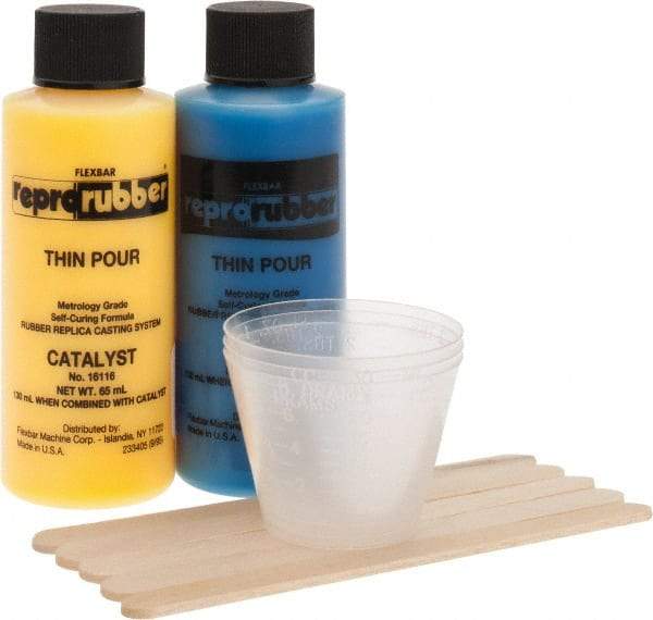 Flexbar - 130 ml Thin Pour Casting Material Kit - Thin Pour, 130 ml Kit, 1 Bottle of Base Material, 1 Bottle of Catalyst, 5 Measuring Cups, 10 Stirring Sticks - Americas Industrial Supply