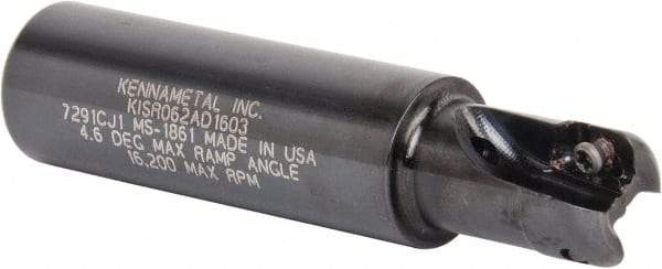 Kennametal - 5/8" Cut Diam, 0.357" Max Depth of Cut, 3/4" Shank Diam, 82.55mm OAL, Indexable Square Shoulder End Mill - AD.T 1035 Inserts, Weldon Shank, 0° Lead Angle, Through Coolant - Americas Industrial Supply