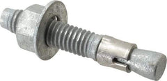 Made in USA - 3/8" Diam, 3/8" Drill, 2-1/4" OAL, 2-7/8" Min Embedment Wedge Expansion Concrete Anchor - Grade 5 Steel, Galvanized Finish, Hex Nut Head, Hex Drive, 1-3/16" Thread Length - Americas Industrial Supply