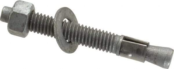 Made in USA - 3/8" Diam, 3/8" Drill, 3" OAL, 3-3/8" Min Embedment Wedge Expansion Concrete Anchor - Grade 5 Steel, Galvanized Finish, Hex Nut Head, Hex Drive, 1-7/8" Thread Length - Americas Industrial Supply