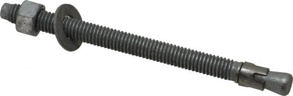 Made in USA - 3/8" Diam, 3/8" Drill, 5" OAL, 3-3/8" Min Embedment Wedge Expansion Concrete Anchor - Grade 5 Steel, Galvanized Finish, Hex Nut Head, Hex Drive, 4" Thread Length - Americas Industrial Supply