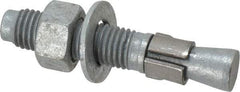 Made in USA - 3/4" Diam, 3/4" Drill, 4-1/4" OAL, 1-3/8" Min Embedment Wedge Expansion Concrete Anchor - Grade 5 Steel, Galvanized Finish, Hex Nut Head, Hex Drive, 2-3/8" Thread Length - Americas Industrial Supply