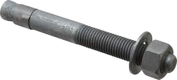 Made in USA - 7/8" Diam, 7/8" Drill, 8" OAL, 2-1/2" Min Embedment Wedge Expansion Concrete Anchor - Grade 5 Steel, Galvanized Finish, Hex Nut Head, Hex Drive, 4" Thread Length - Americas Industrial Supply
