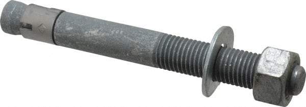Made in USA - 1" Diam, 1" Drill, 9" OAL, 1-1/8" Min Embedment Wedge Expansion Concrete Anchor - Grade 5 Steel, Galvanized Finish, Hex Nut Head, Hex Drive, 4" Thread Length - Americas Industrial Supply