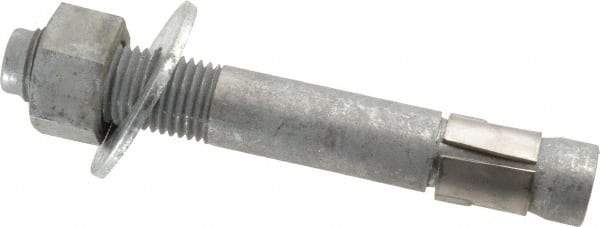 Made in USA - 1-1/4" Diam, 1-1/4" Drill, 9" OAL, Wedge Expansion Concrete Anchor - Grade 5 Steel, Galvanized Finish, Hex Nut Head, Hex Drive, 3-1/4" Thread Length - Americas Industrial Supply