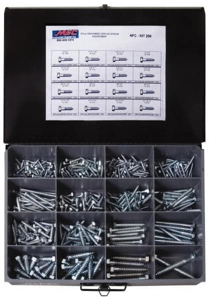 Value Collection - 375 Piece, 1/4x1 to 1/2 x 4-1/2, Steel Lag Screw Assortment - Hex Head, Hex Drive, 1 to 4-1/2" Long, Hot Dipped Galvanized Finish - Americas Industrial Supply
