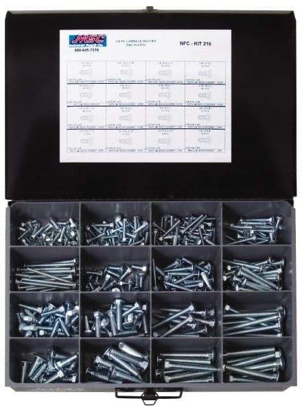 Value Collection - 384 Piece Steel Carriage Bolt - 1/4-20 to 1/2-13 Thread, Zinc Plated - Americas Industrial Supply