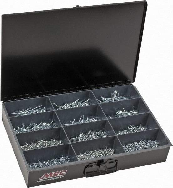 Value Collection - 1,640 Piece, #6x5/8 to #8x3, Steel Wood Screw Assortment - Flat Head, Phillips Drive, 5/8 to 3" Long, Zinc-Plated Finish - Americas Industrial Supply