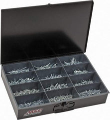 Value Collection - 1,640 Piece, #6x5/8 to #8x3, Steel Wood Screw Assortment - Flat Head, Phillips Drive, 5/8 to 3" Long, Zinc-Plated Finish - Americas Industrial Supply