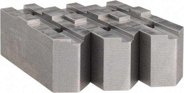 Abbott Workholding Products - 10" & Up Chuck Capacity, Tongue & Groove Attachment, Square Soft Lathe Chuck Jaw - 3 Jaws, Steel, 2-1/8" Btw Mount Hole Ctrs, 4-1/2" Long x 1-1/2" Wide x 2" High, 1/2" Groove, 1/2" Fastener - Americas Industrial Supply