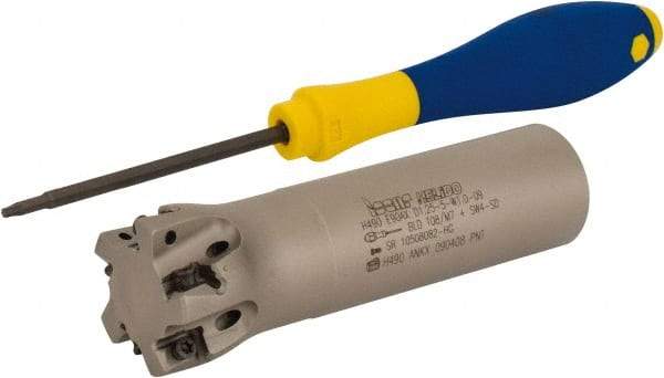 Iscar - 1-1/4" Cut Diam, 0.315" Max Depth of Cut, 1" Shank Diam, 4" OAL, Indexable Square Shoulder Helical End Mill - H490 AN.X 09 Inserts, Weldon Shank, 90° Lead Angle, Through Coolant, Series Helido - Americas Industrial Supply