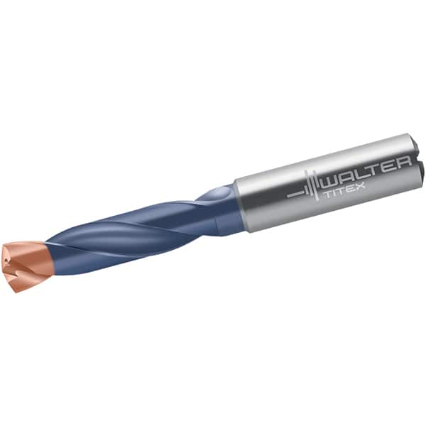 Walter-Titex - 6.9mm 140° Spiral Flute Solid Carbide Screw Machine Drill Bit - Double Coating Finish, Right Hand Cut, 34mm Flute Length, 79mm OAL, X-treme Plus Point, Straight Shank, Through Coolant - Americas Industrial Supply