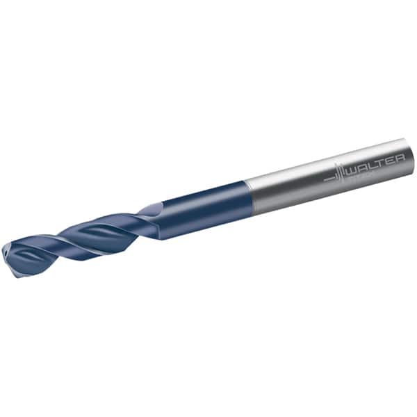 Walter-Titex - 15/32" 150° Spiral Flute Solid Carbide Screw Machine Drill Bit - Tinal Finish, Right Hand Cut, 55mm Flute Length, 118mm OAL, Form V+A Point, Straight Shank, Through Coolant - Americas Industrial Supply