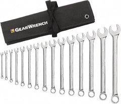 GearWrench - 15 Piece, 5/16" to 1-1/4", 12 Point Combination Wrench Set - Inch Measurement Standard, Chrome Finish, Comes in Roll - Americas Industrial Supply