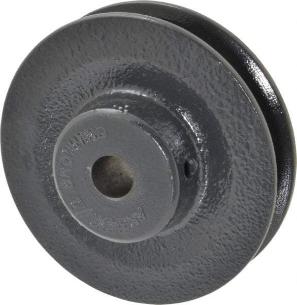Browning - 1/2" Bore, 15/16 Long, 3.45" Outside Diam, Finished Bore Single Groove V Belt Sheave - 21/32" Wide, 2.86" Pitch Diam of 3L Belt, 3.2" Pitch Diam of 4L Belt - Americas Industrial Supply