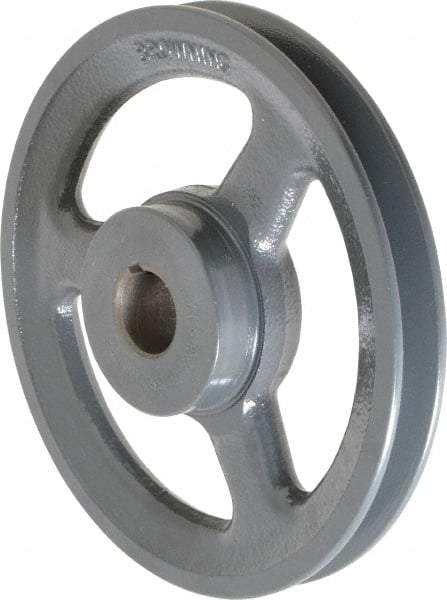 Browning - 7/8" Bore, 1-5/32 Long, 6-1/4" Outside Diam, Finished Bore Single Groove V Belt Sheave - 3/4" Wide, 5.66" Pitch Diam of 3L Belt, 6" Pitch Diam of 4L Belt - Americas Industrial Supply