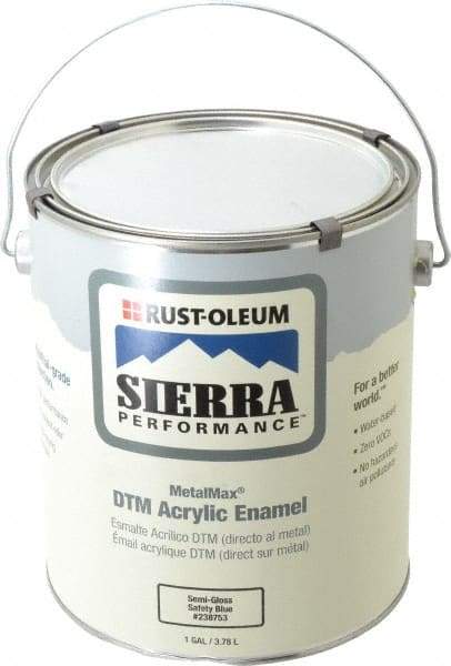 Rust-Oleum - 1 Gal Safety Blue Semi Gloss Finish Acrylic Enamel Paint - Interior/Exterior, Direct to Metal, <0 gL VOC Compliance - Americas Industrial Supply