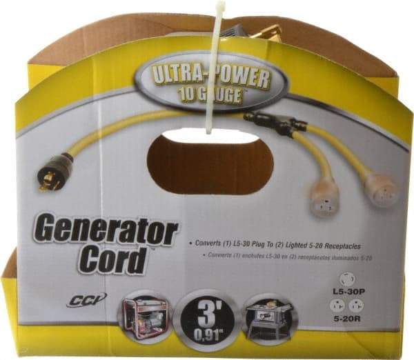 Southwire - 3 Conductors, 125 VAC, 20 Amp, 10 AWG, Generator Cord - For Use with NEMA Receptacles on Generators - Americas Industrial Supply