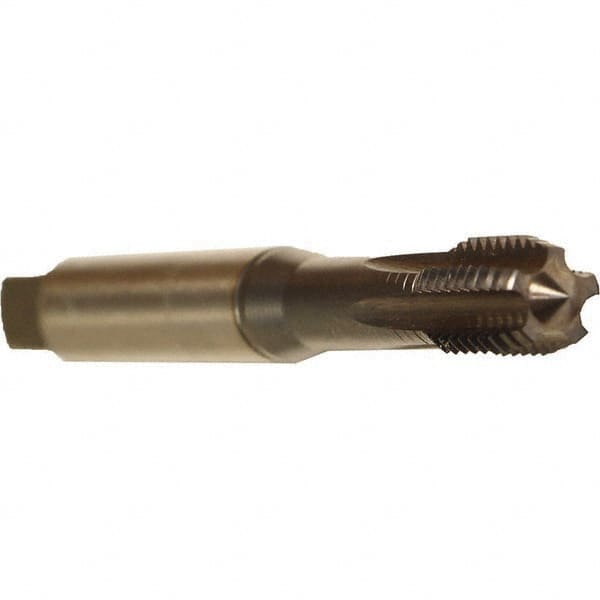 Emuge - M10x1.00 Metric Fine 6HX 5 Flute TiCN Finish Solid Carbide Straight Flute Machine Tap - Modified Bottoming, Right Hand Thread, 100mm OAL, 18mm Thread Length, Oversize - Americas Industrial Supply