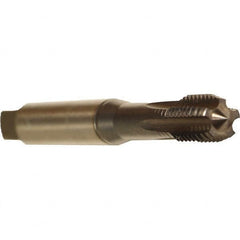 Emuge - M10x1.00 Metric Fine 6HX 5 Flute TiCN Finish Solid Carbide Straight Flute Machine Tap - Modified Bottoming, Right Hand Thread, 100mm OAL, 18mm Thread Length, Oversize - Americas Industrial Supply