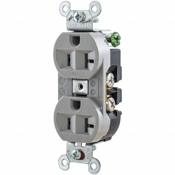 Hubbell Wiring Device-Kellems - 125V 20A NEMA 5-20R Industrial Grade Gray Straight Blade Duplex Receptacle - Americas Industrial Supply