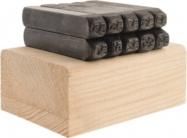 Made in USA - 10 Piece, 1/4" Character Steel Stamp Set - Double Digit Figures, Double Digits - Americas Industrial Supply