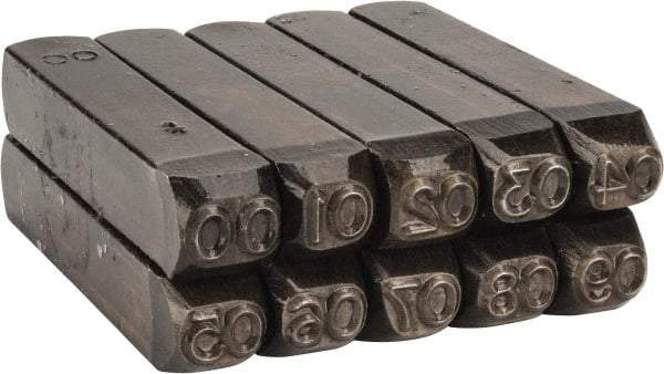 Made in USA - 10 Piece, 1/4" Character Steel Stamp Set - Double Digit Figures, Double Digits - Americas Industrial Supply