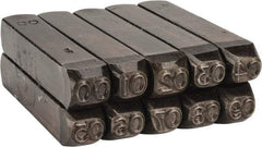 Made in USA - 10 Piece, 1/4" Character Steel Stamp Set - Double Digit Figures, Double Digits - Americas Industrial Supply