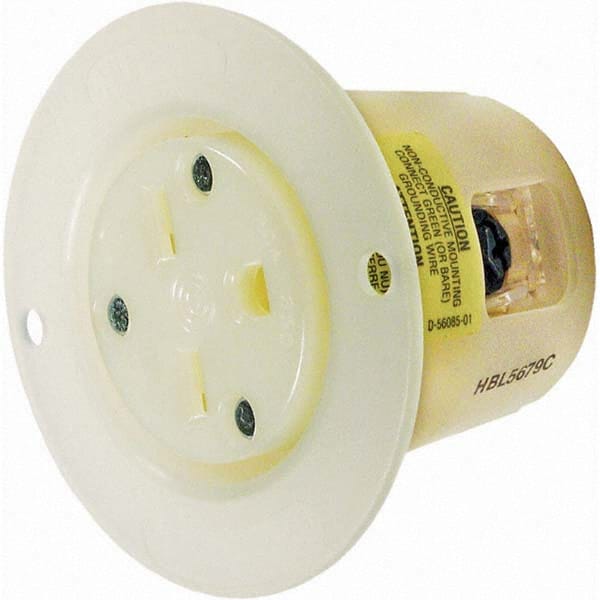 250 VAC 15A NEMA 6-15R Industrial Grade White Straight Blade Single Receptacle 2 Pole, 3 Wire, Grounded, Flush Mount