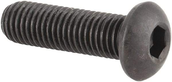 Made in USA - 1/4-28 UNF Hex Socket Drive, Button Screw - Alloy Steel, Black Oxide Finish, Fully Threaded, 7/8" Length Under Head - Americas Industrial Supply