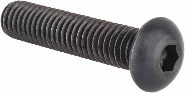 Made in USA - 3/8-16 UNC Hex Socket Drive, Button Screw - Alloy Steel, Black Oxide Finish, Fully Threaded, 1-3/4" Length Under Head - Americas Industrial Supply