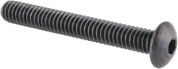Made in USA - #8-32 UNC Hex Socket Drive, Button Screw - Alloy Steel, Black Oxide Finish, Fully Threaded, 1-1/4" Length Under Head - Americas Industrial Supply