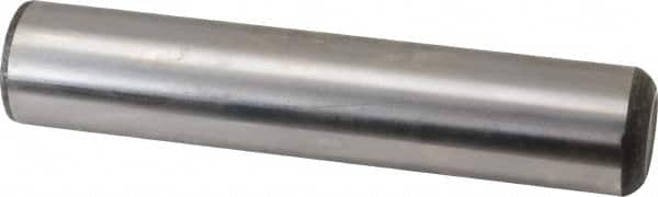 Made in USA - 1" Diam x 5" Pin Length Grade 8 Alloy Steel Standard Dowel Pin - Bright Finish, C 47-58 & C 60 (Surface) Hardness, 117,800 Lb (Single Shear), 235,600 Lb (Double Shear) Breaking Strength, 1 Beveled & 1 Rounded End - Americas Industrial Supply