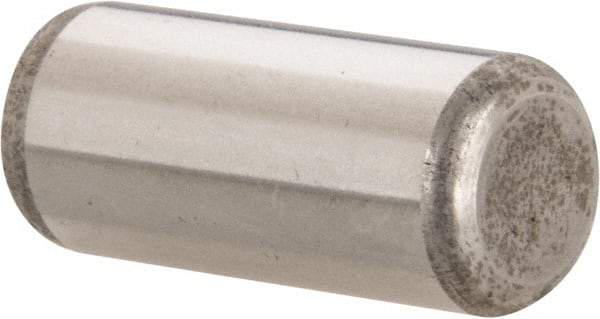 Made in USA - 7/16" Diam x 1" Pin Length Grade 8 Alloy Steel Standard Dowel Pin - Bright Finish, C 47-58 & C 60 (Surface) Hardness, 22,550 Lb (Single Shear), 45,100 Lb (Double Shear) Breaking Strength, 1 Beveled & 1 Rounded End - Americas Industrial Supply