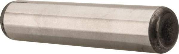 Made in USA - 7/16" Diam x 2" Pin Length Grade 8 Alloy Steel Standard Dowel Pin - Bright Finish, C 47-58 & C 60 (Surface) Hardness, 22,550 Lb (Single Shear), 45,100 Lb (Double Shear) Breaking Strength, 1 Beveled & 1 Rounded End - Americas Industrial Supply