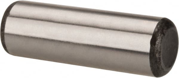 Made in USA - 1/2" Diam x 1-1/2" Pin Length Grade 8 Alloy Steel Standard Dowel Pin - Bright Finish, C 47-58 & C 60 (Surface) Hardness, 29,450 Lb (Single Shear), 58,900 Lb (Double Shear) Breaking Strength, 1 Beveled & 1 Rounded End - Americas Industrial Supply