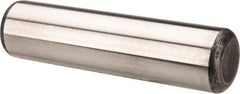 Made in USA - 1/2" Diam x 2" Pin Length Grade 8 Alloy Steel Standard Dowel Pin - Bright Finish, C 47-58 & C 60 (Surface) Hardness, 29,450 Lb (Single Shear), 58,900 Lb (Double Shear) Breaking Strength, 1 Beveled & 1 Rounded End - Americas Industrial Supply